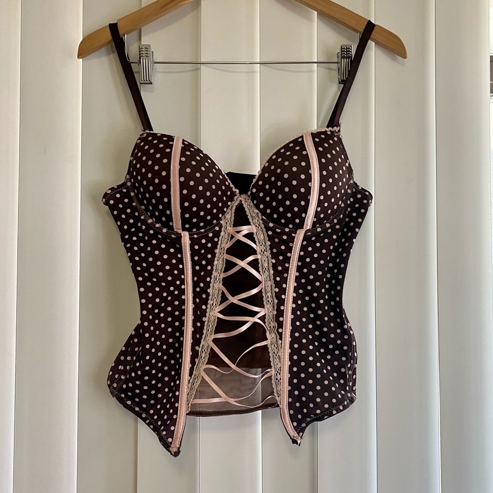 y2k brown & pink polka dot corset